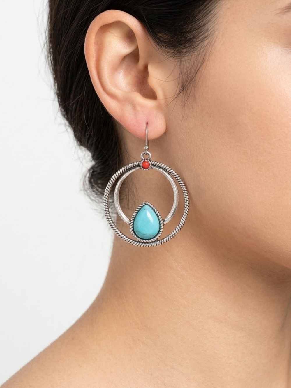 Turquoise Teardrop Double Hoop Earrings - Women Jewelry